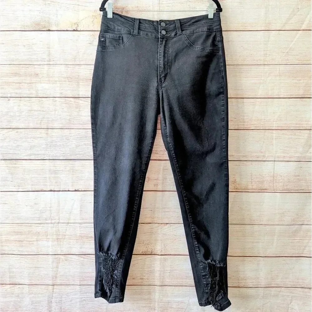 Kancan Size 32 Kurvy Ultra High Rise Skinny Stretch Jeans Black Distressed Pants